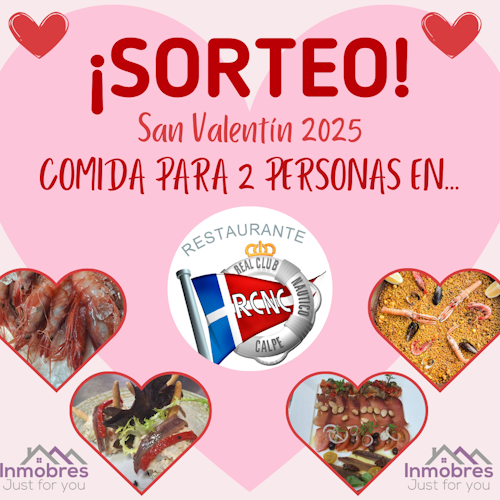 Sorteo de San Valentín 2025: Comida para 2 en el Restaurante Club Náutico de Calpe