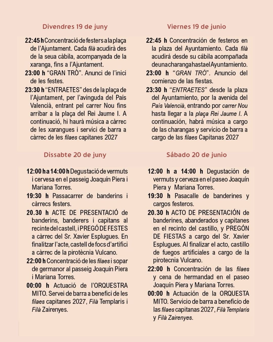 Programación Moros y Cristianos Benissa 2026